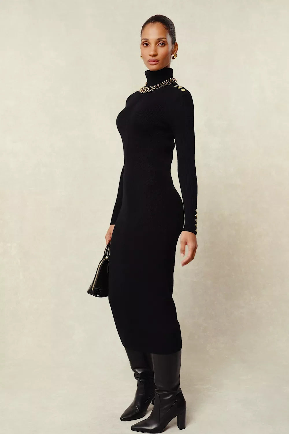 Kensington Midi Jumper Dress (Black)