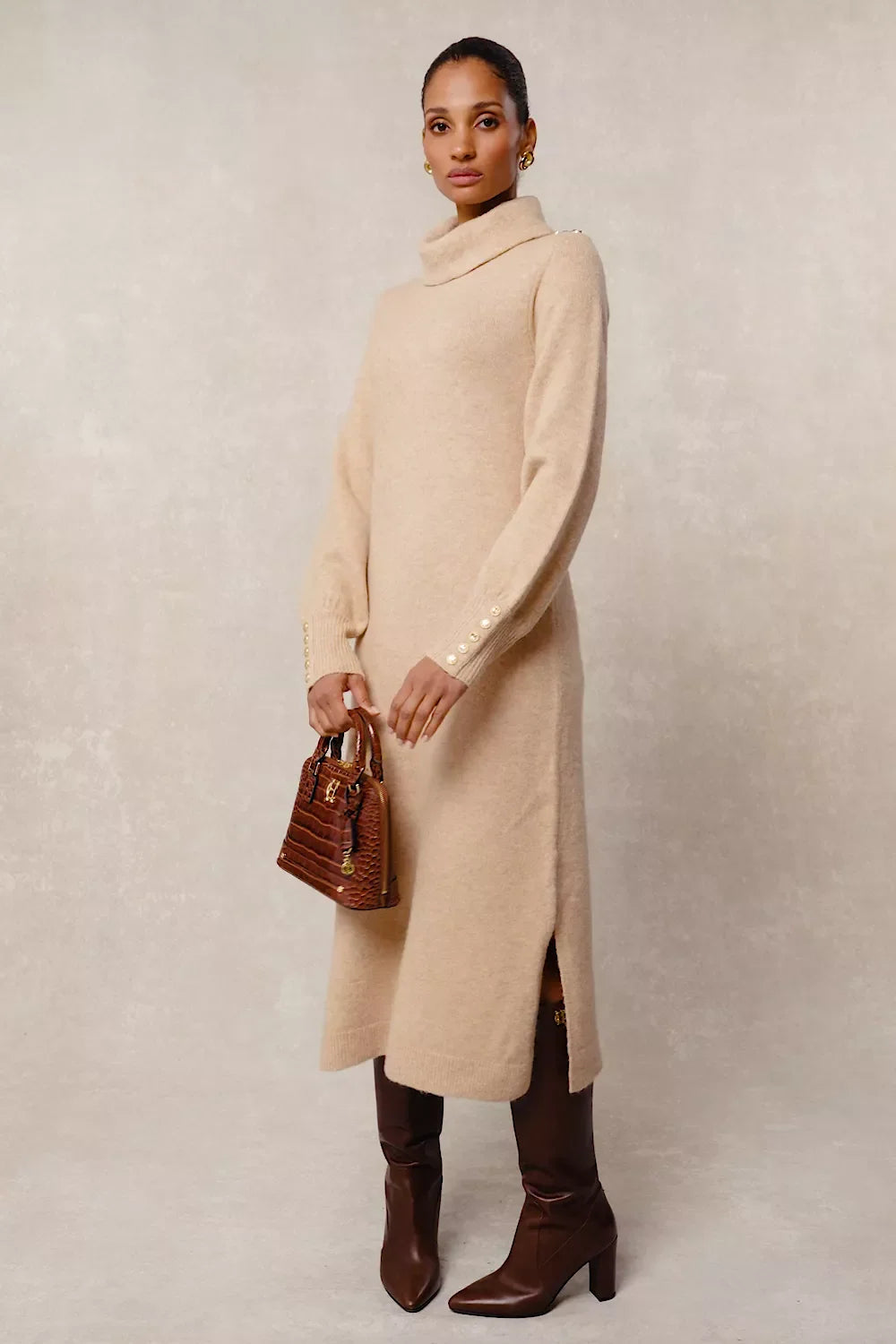 Berkeley Roll Neck Dress (Camel)