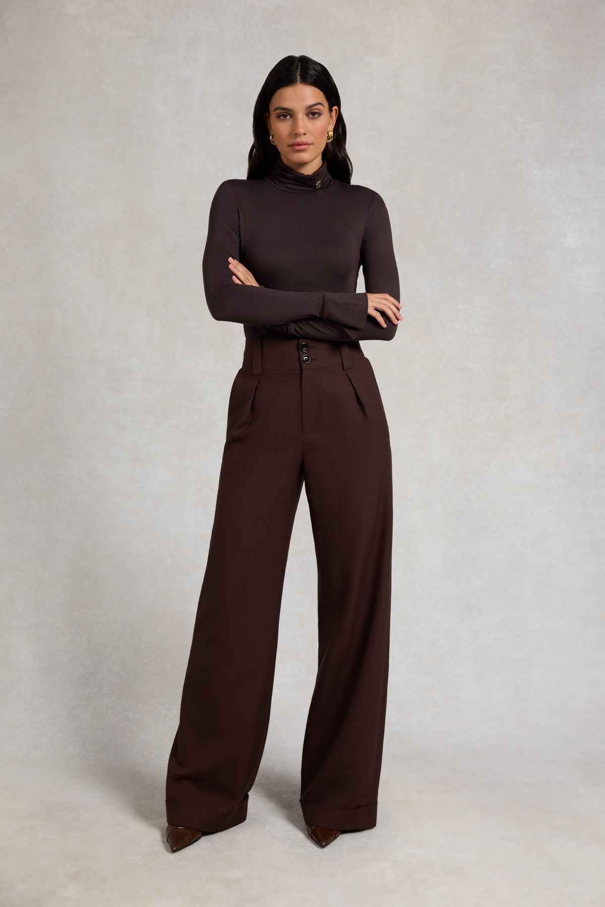 High Waisted Wide Leg Trouser (Walnut Twill)
