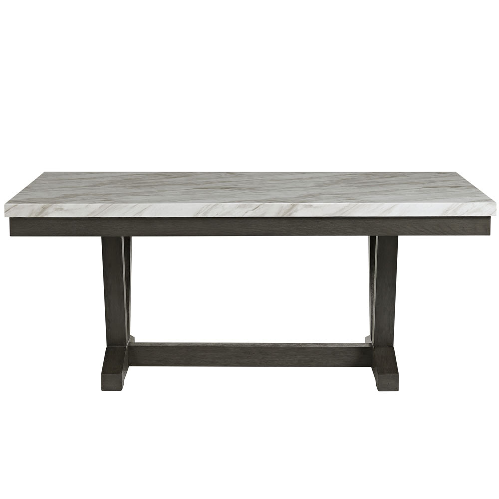 Everdeen Faux Marble Top Dining Table/Trestle Base with Six Chairs