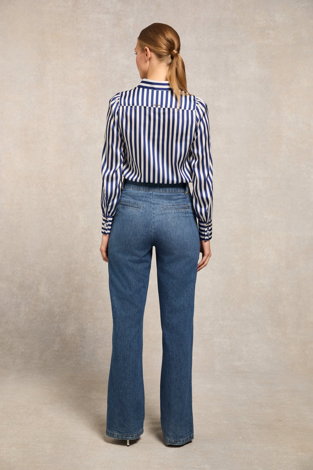 Isla Satin Shirt (Navy Stripe)