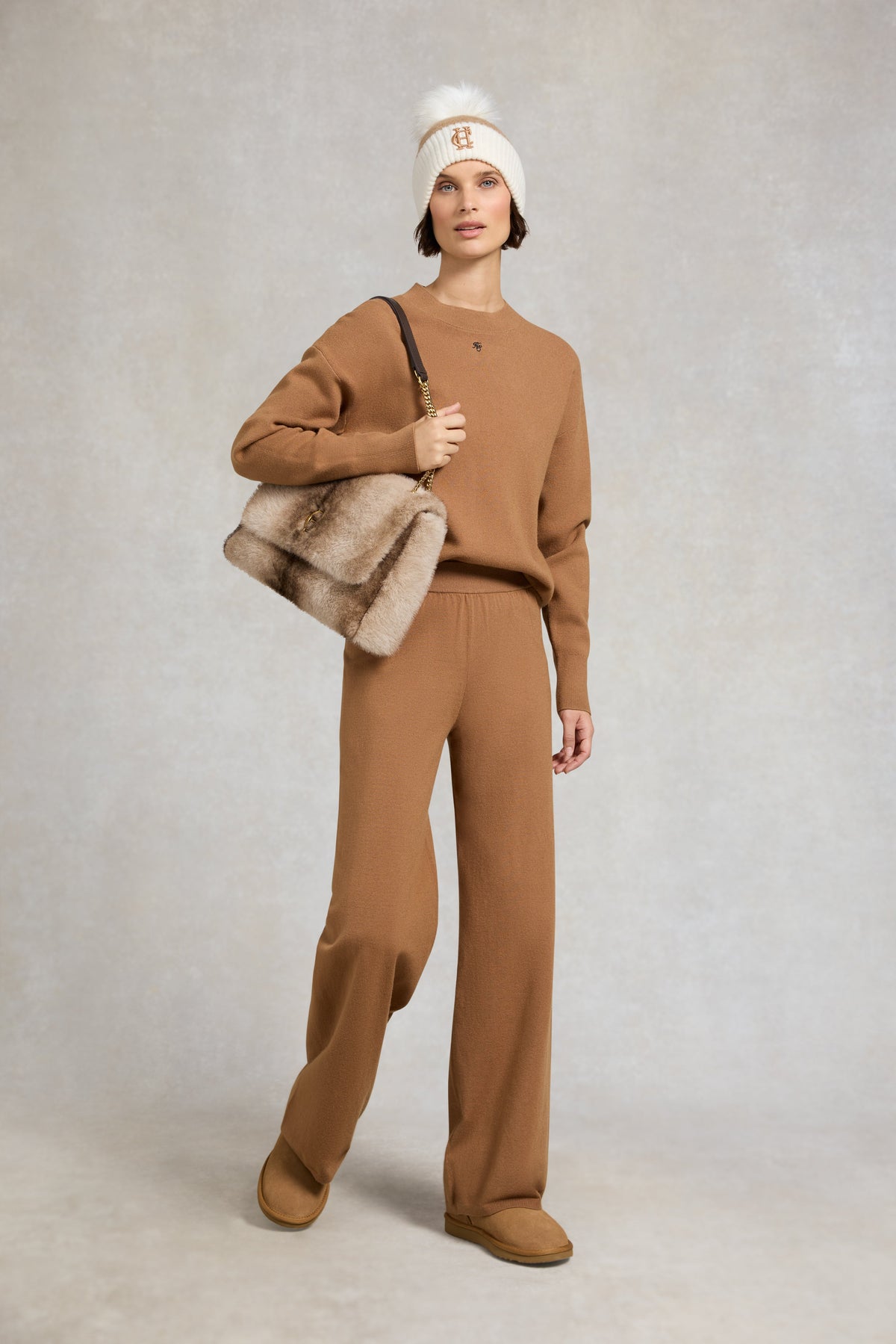 Maria Knitted Wide Leg Pant (Caramel)
