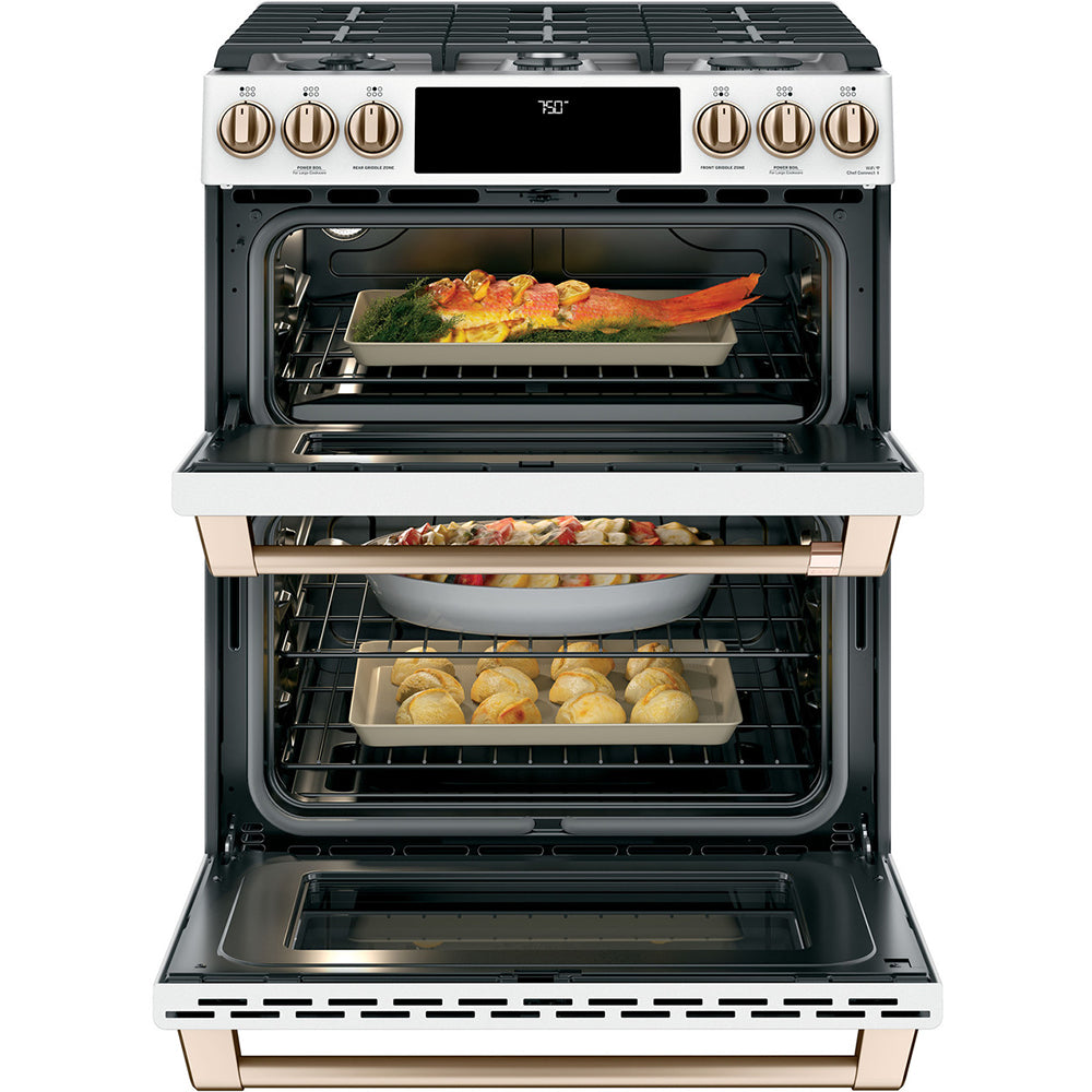 6.7 CuFt Smart 6-Burner Slide-In Double Gas Range in Matte White with Air Fry and In-Oven Broiling