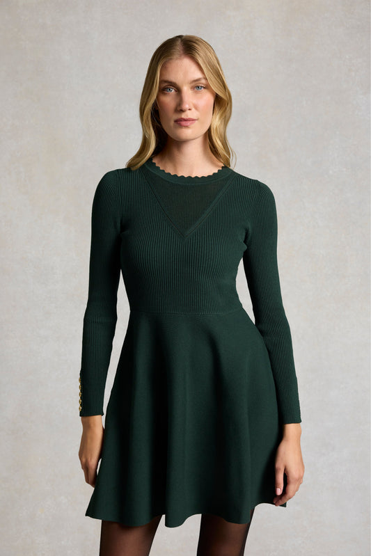 Spencer Knitted Fit & Flare Dress (Emerald)