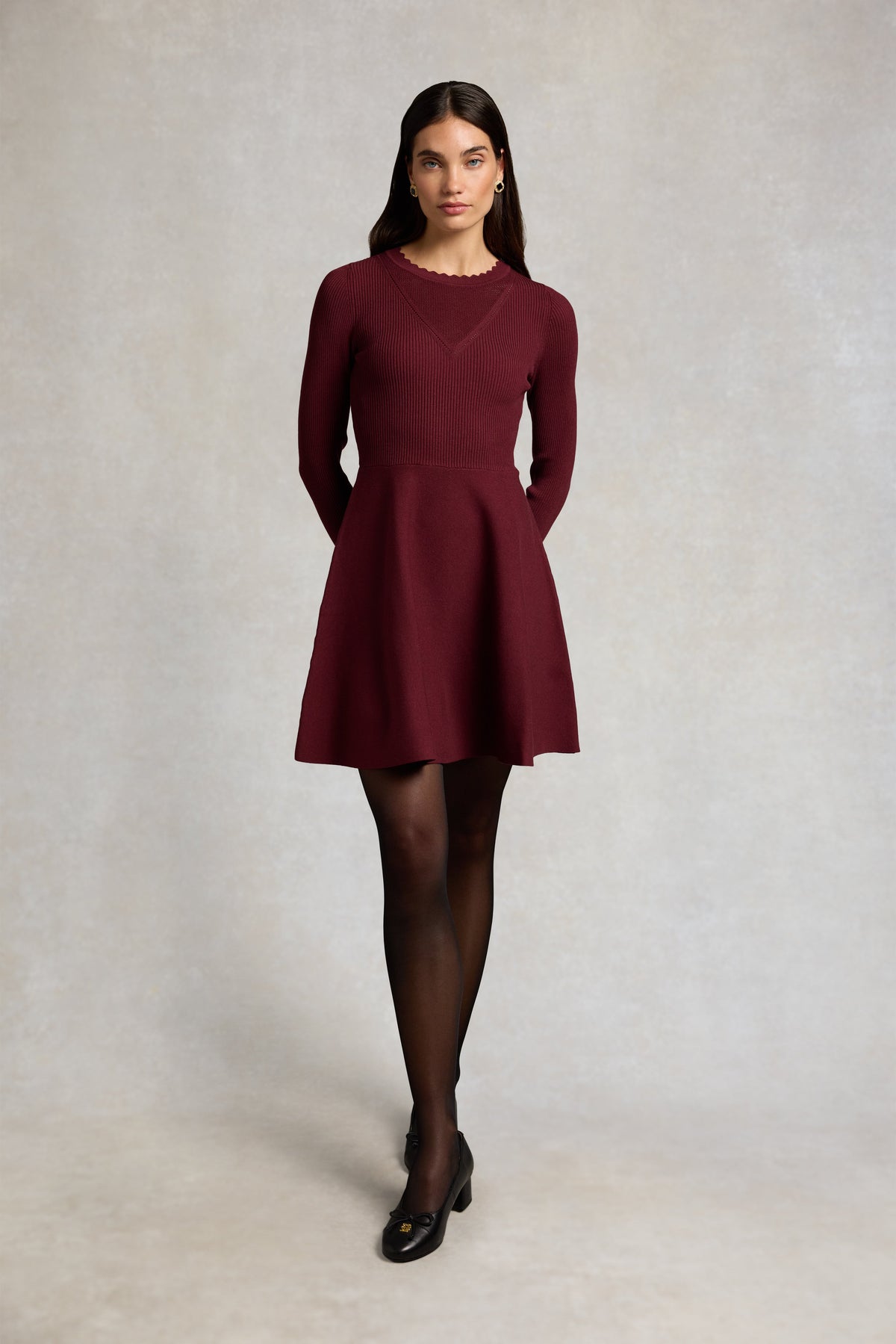 Spencer Knitted Fit & Flare Dress (Burgundy)