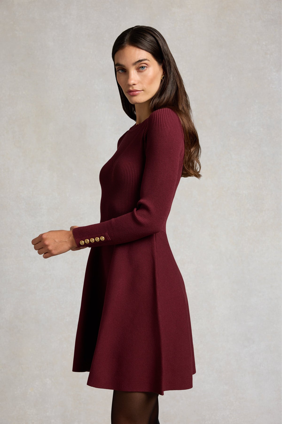 Spencer Knitted Fit & Flare Dress (Burgundy)