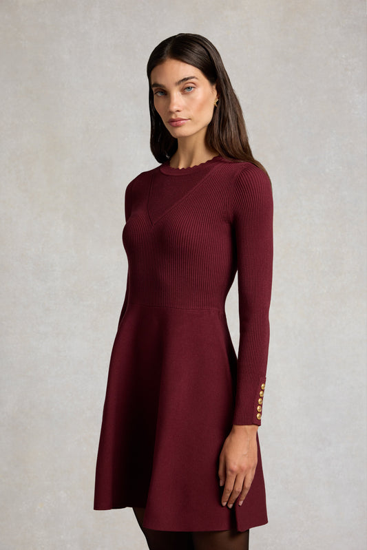 Spencer Knitted Fit & Flare Dress (Burgundy)