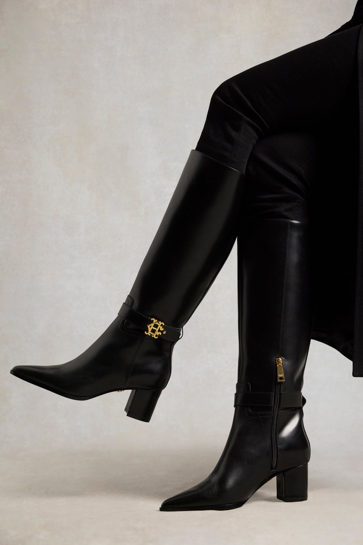 Marlborough Mid Heel Knee Boot (Black Leather)