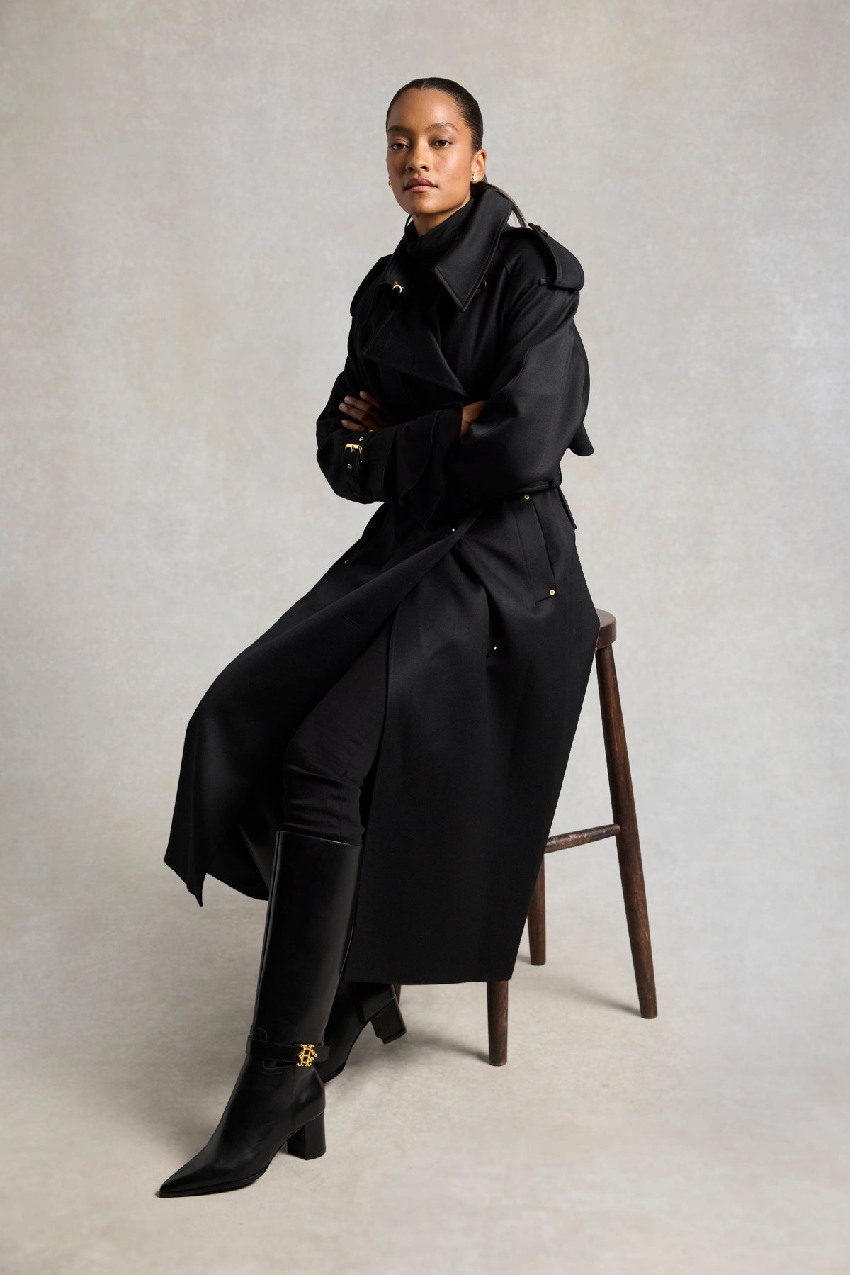 Marlborough Mid Heel Knee Boot (Black Leather)