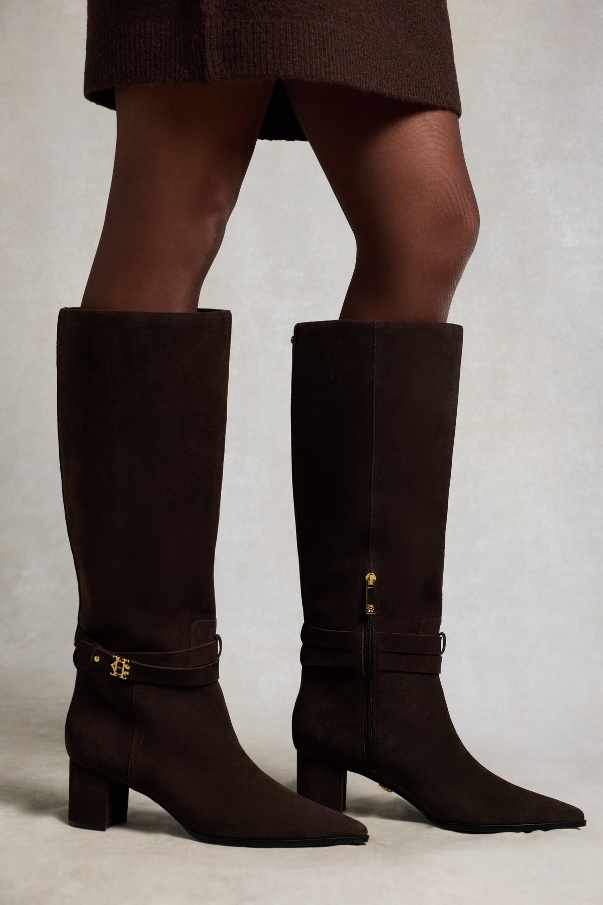Marlborough Mid Heel Knee Boot (Chocolate Suede)