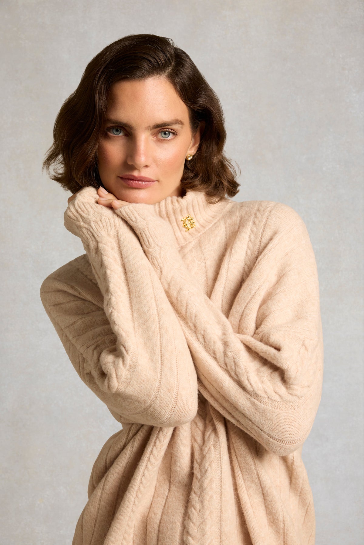 Fairford Cable Roll Neck Knit (Barley)