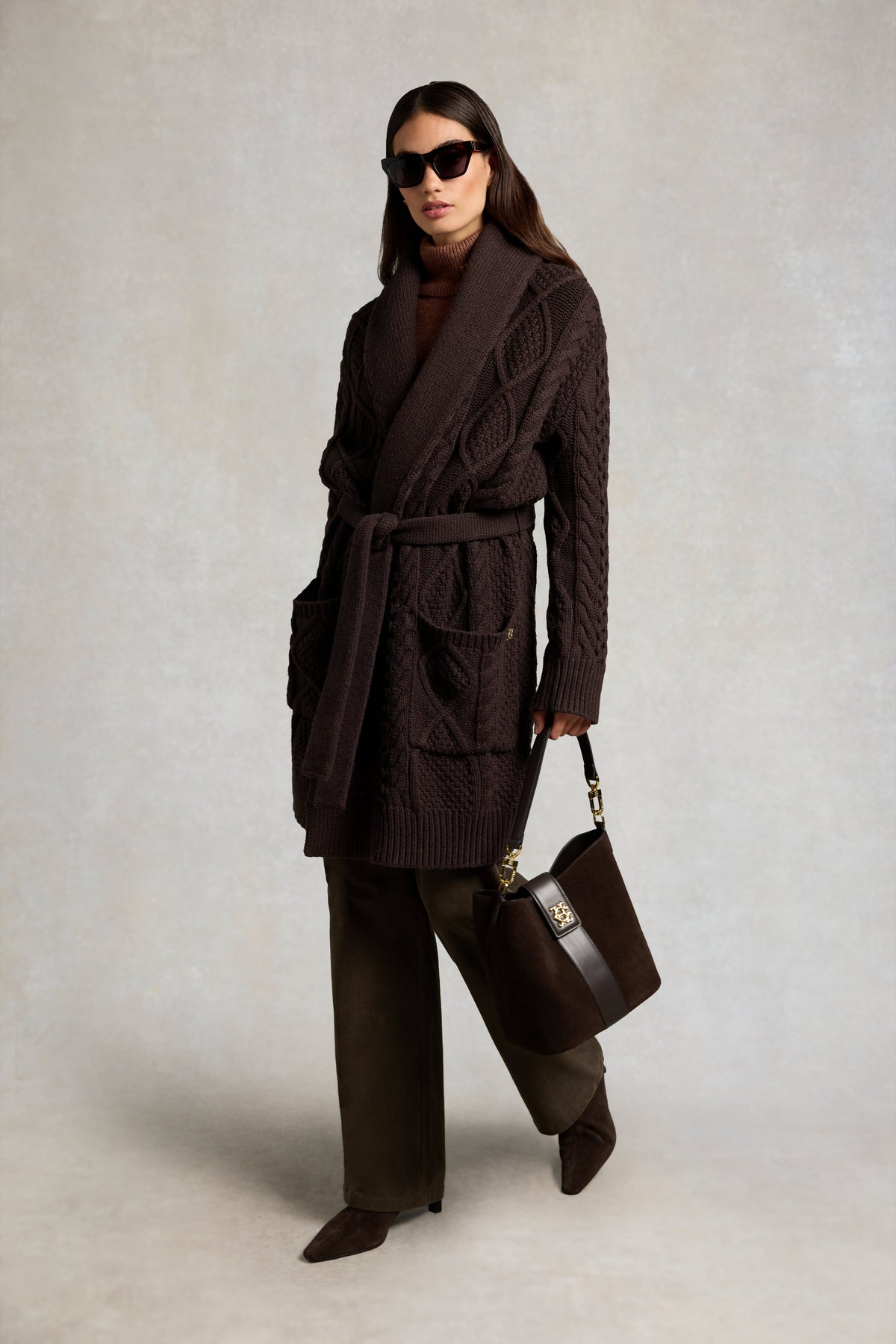 Montana Longline Cardigan (Chocolate Cable)