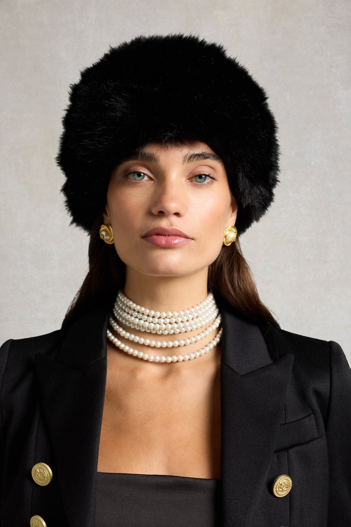 Faux Fur Pill Box Hat (Black)