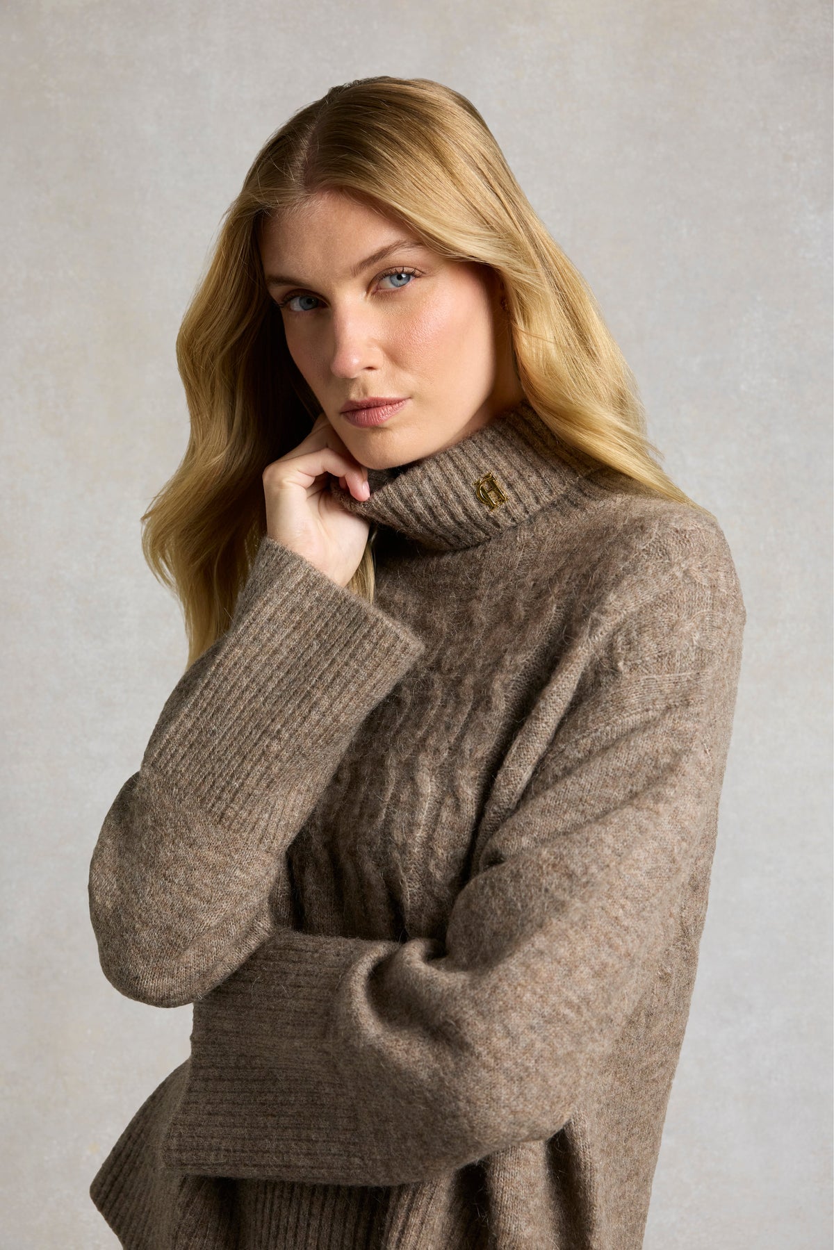 Antonia Cable Roll Neck Knit (Mocha)