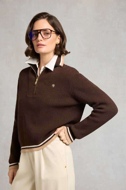 Jessica Quarter Zip Knit (Walnut)