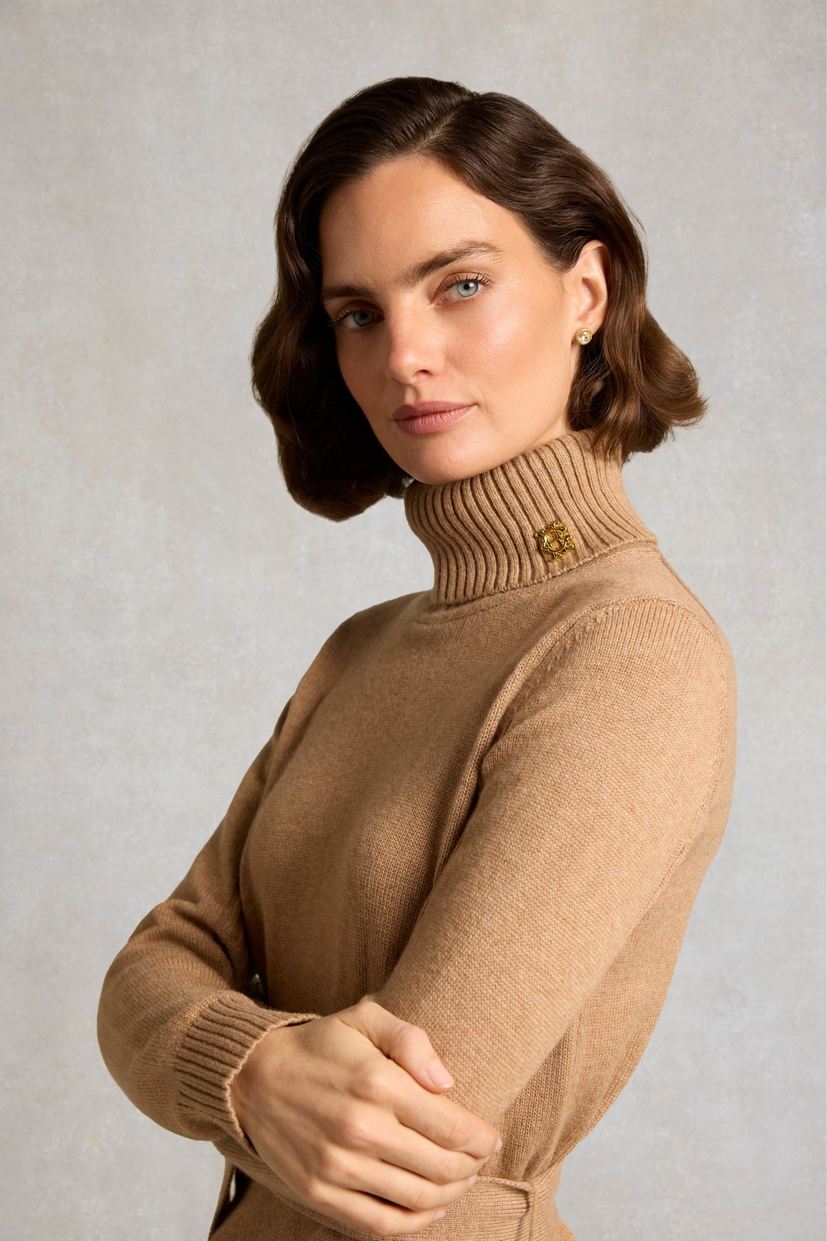 Apperley Roll Neck Knit (Camel Marl)