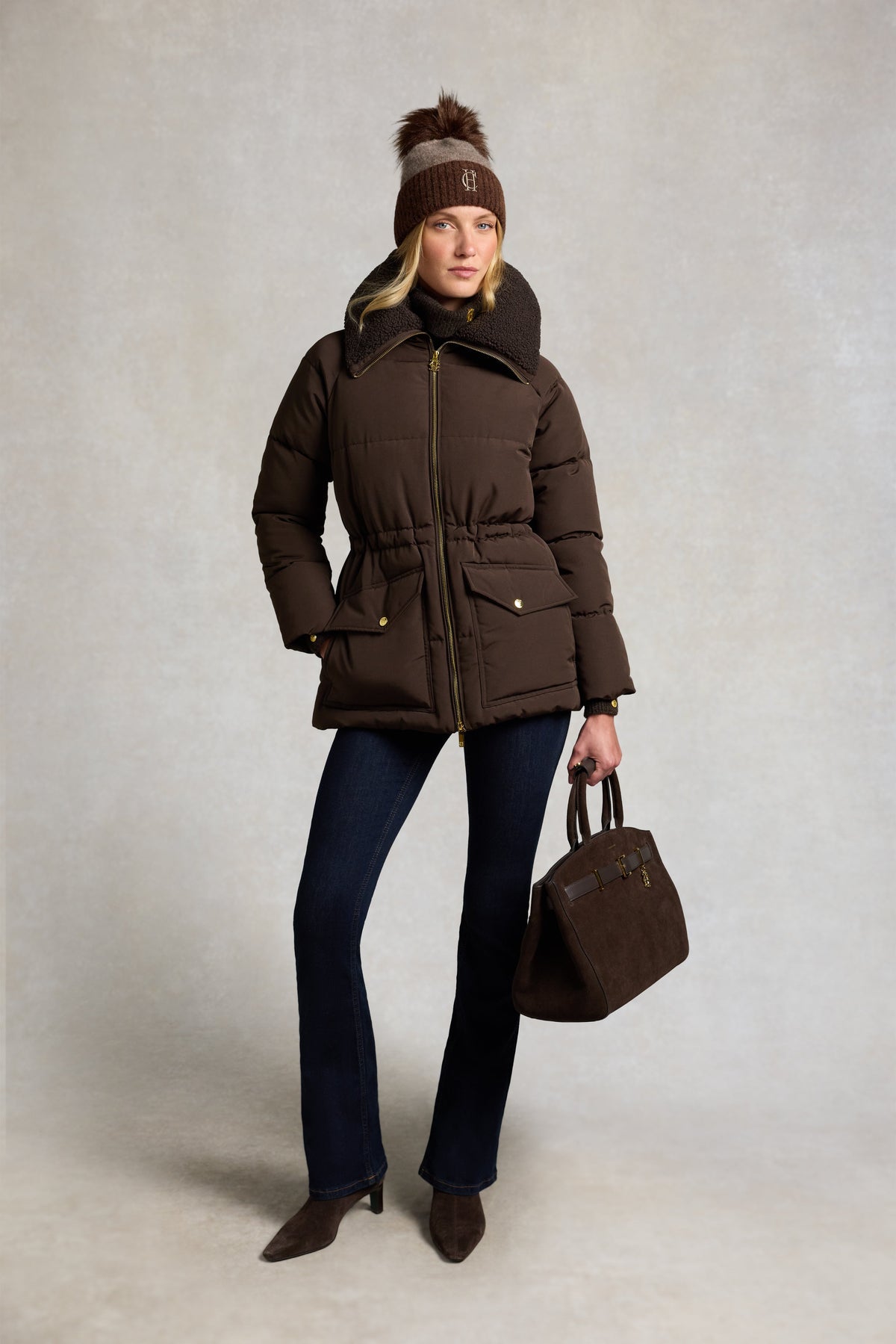 Borg Collar Padded Coat (Chocolate)