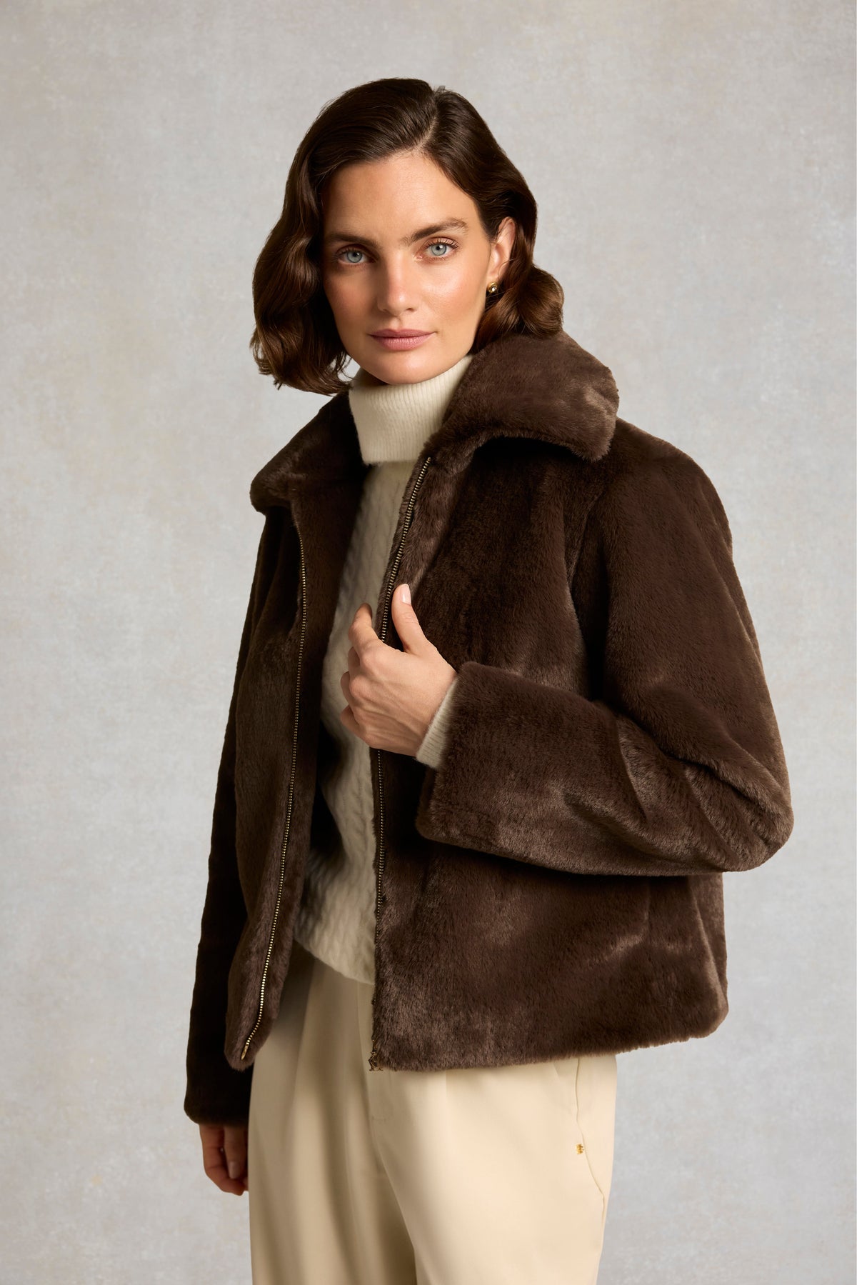 Faux Fur Coach Jacket (Chocolate)