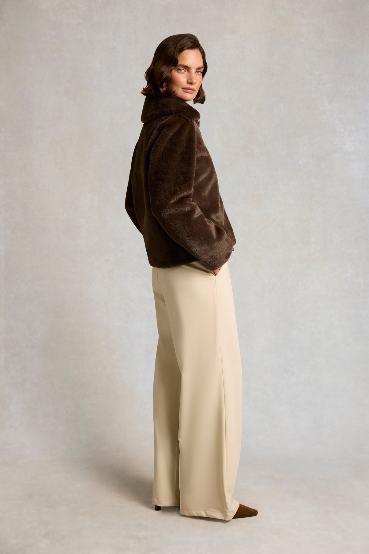 Faux Fur Coach Jacket (Chocolate)