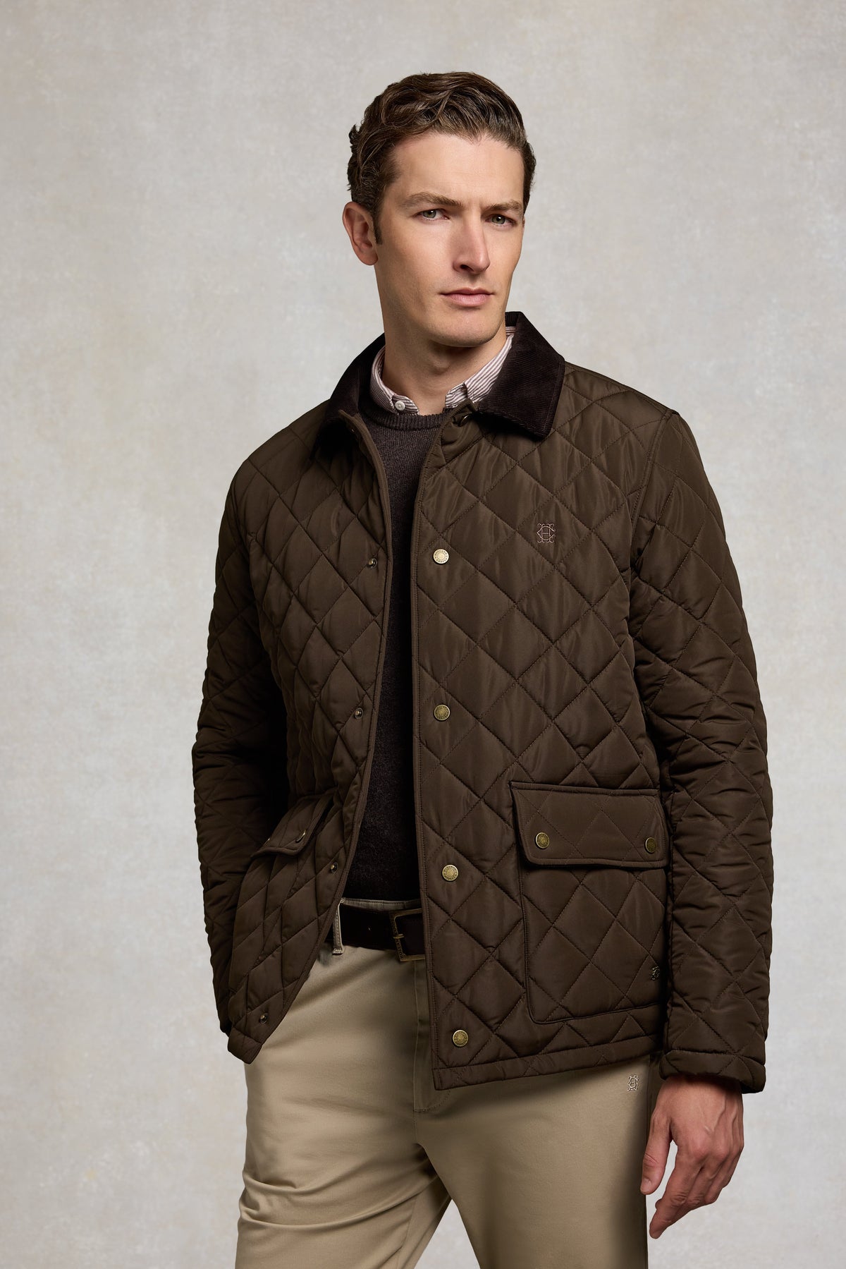 Men's Country Quilted Jacket (Olive Brown)