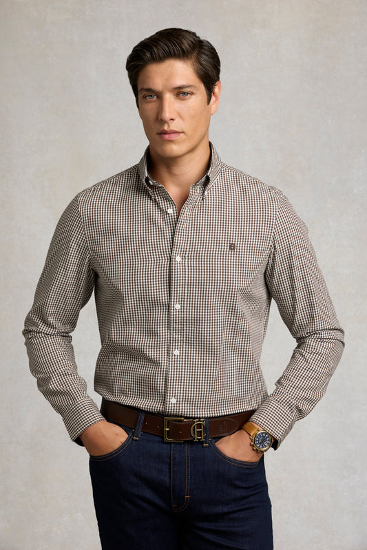 Men's Classic Fit Button Down Shirt (Chocolate Gingham)