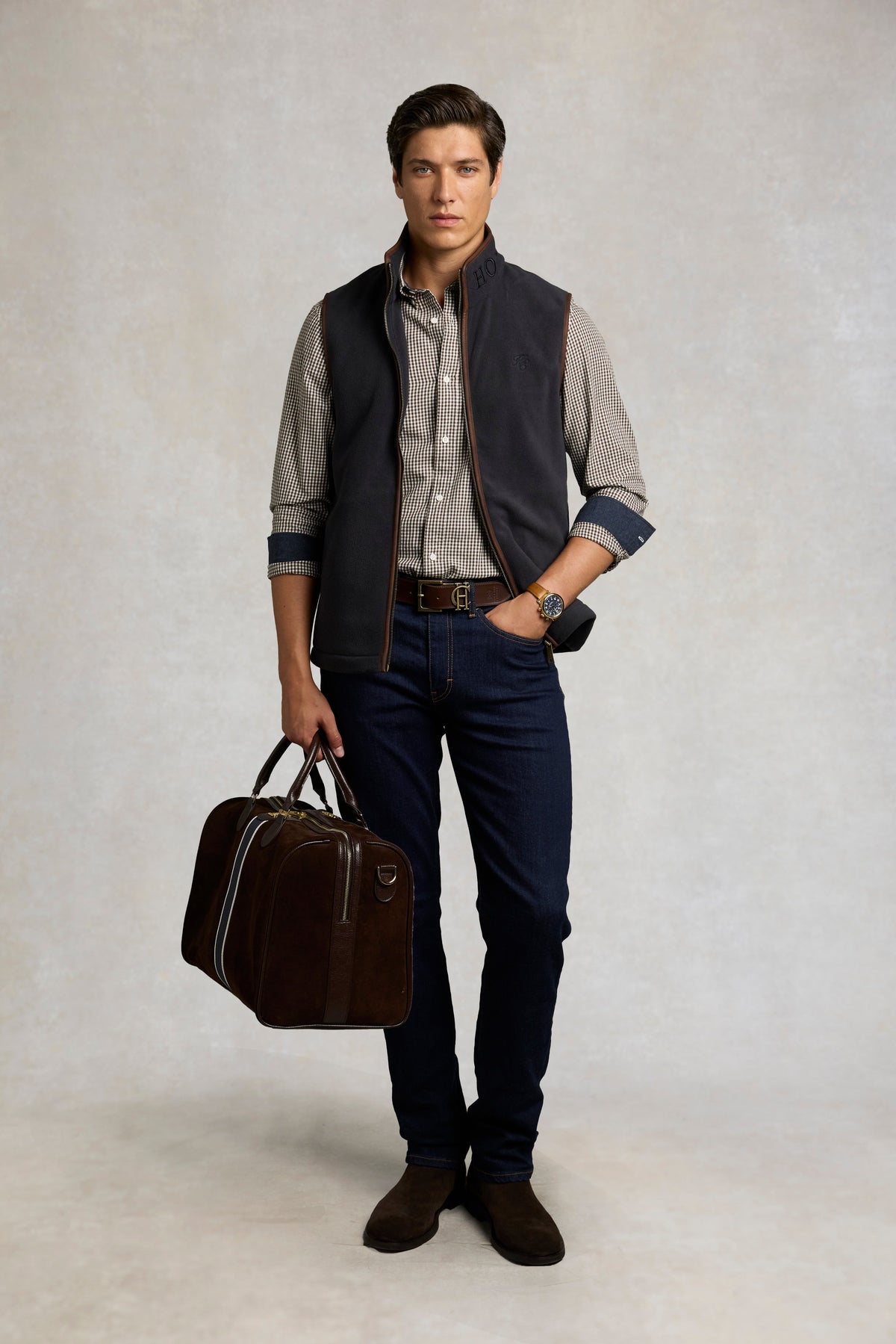 Men's Classic Fit Button Down Shirt (Chocolate Gingham)