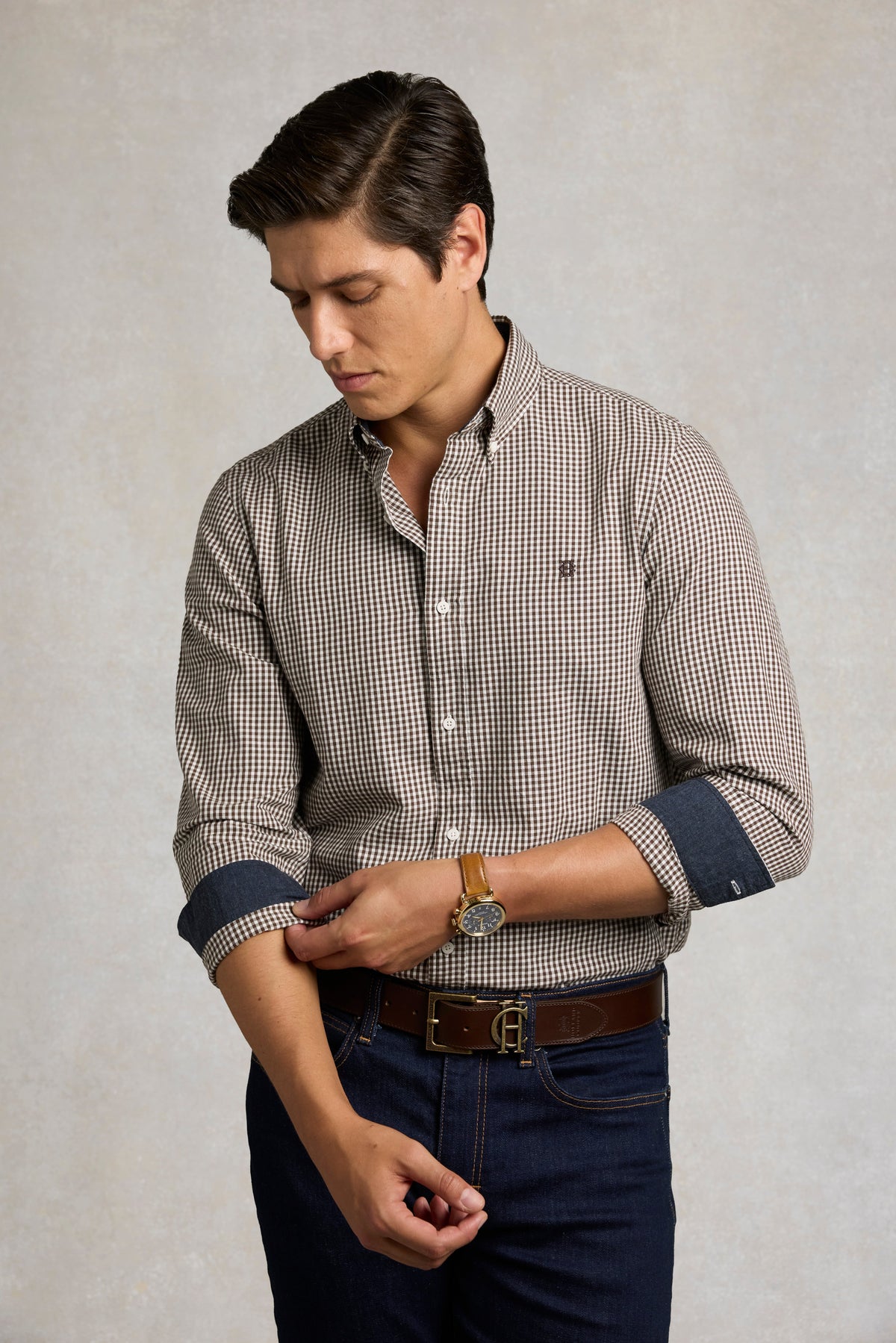 Men's Classic Fit Button Down Shirt (Chocolate Gingham)