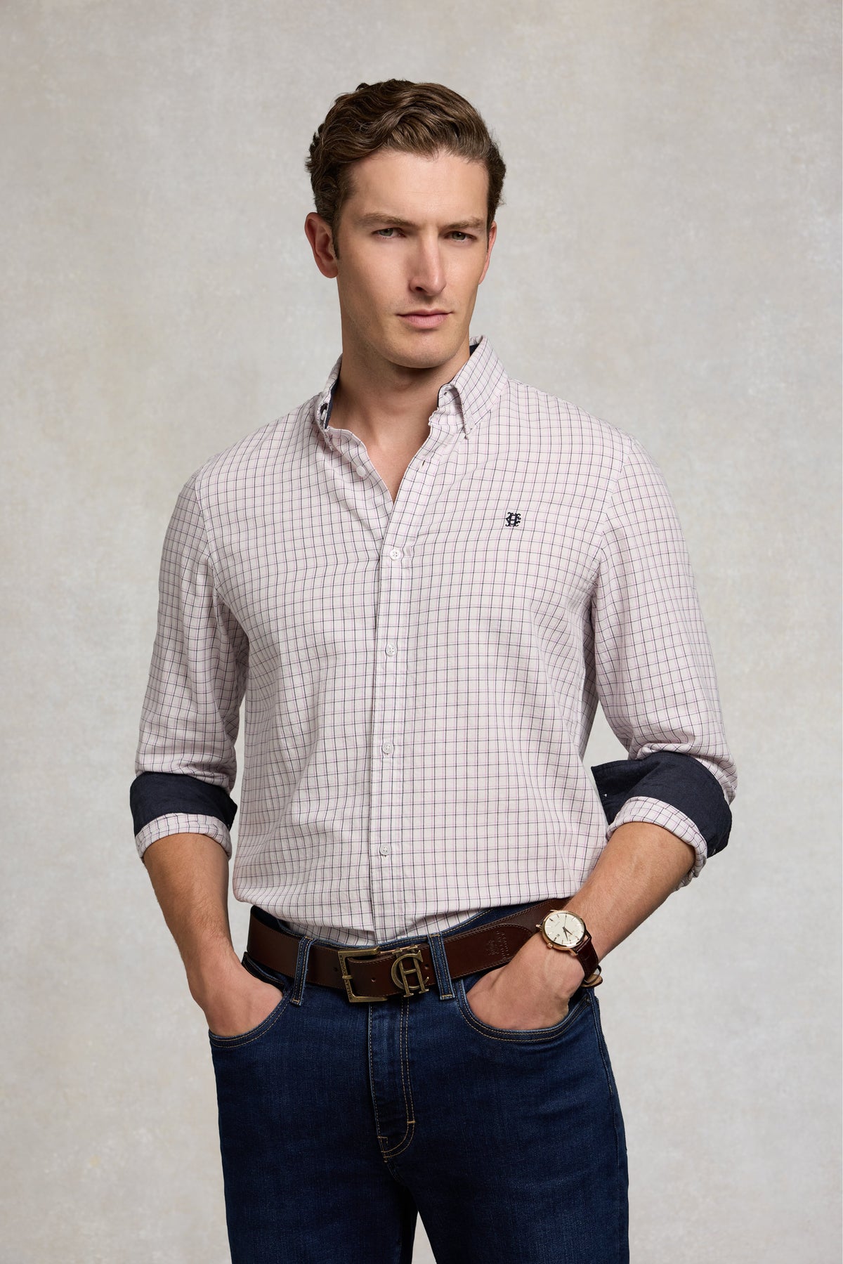 Men's Classic Fit Button Down Shirt (Navy Window Check)