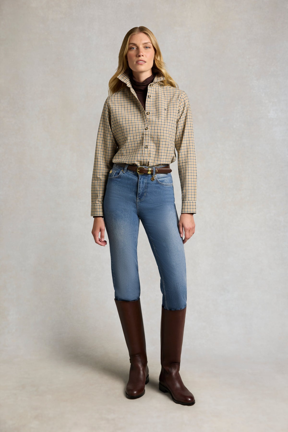 Holkham Shirt (Camel Navy Check)