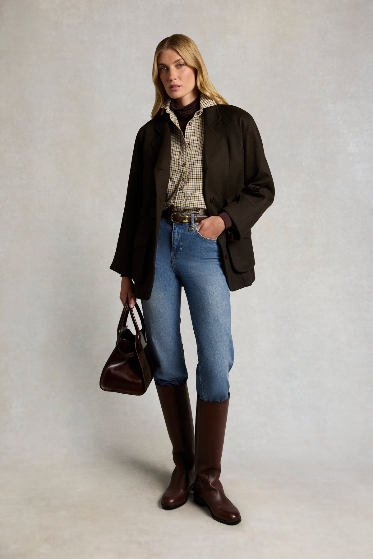 Holkham Shirt (Camel Navy Check)
