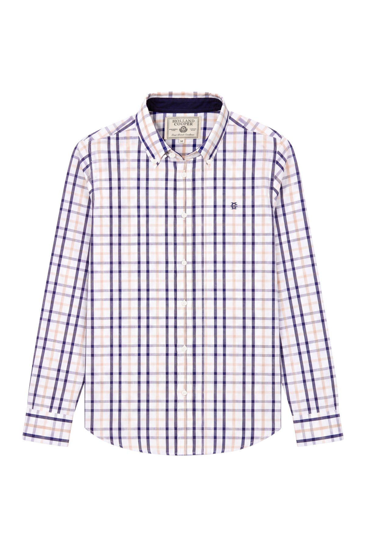 Men's Relaxed Fit Button Down Shirt (Large Scale Navy Check)