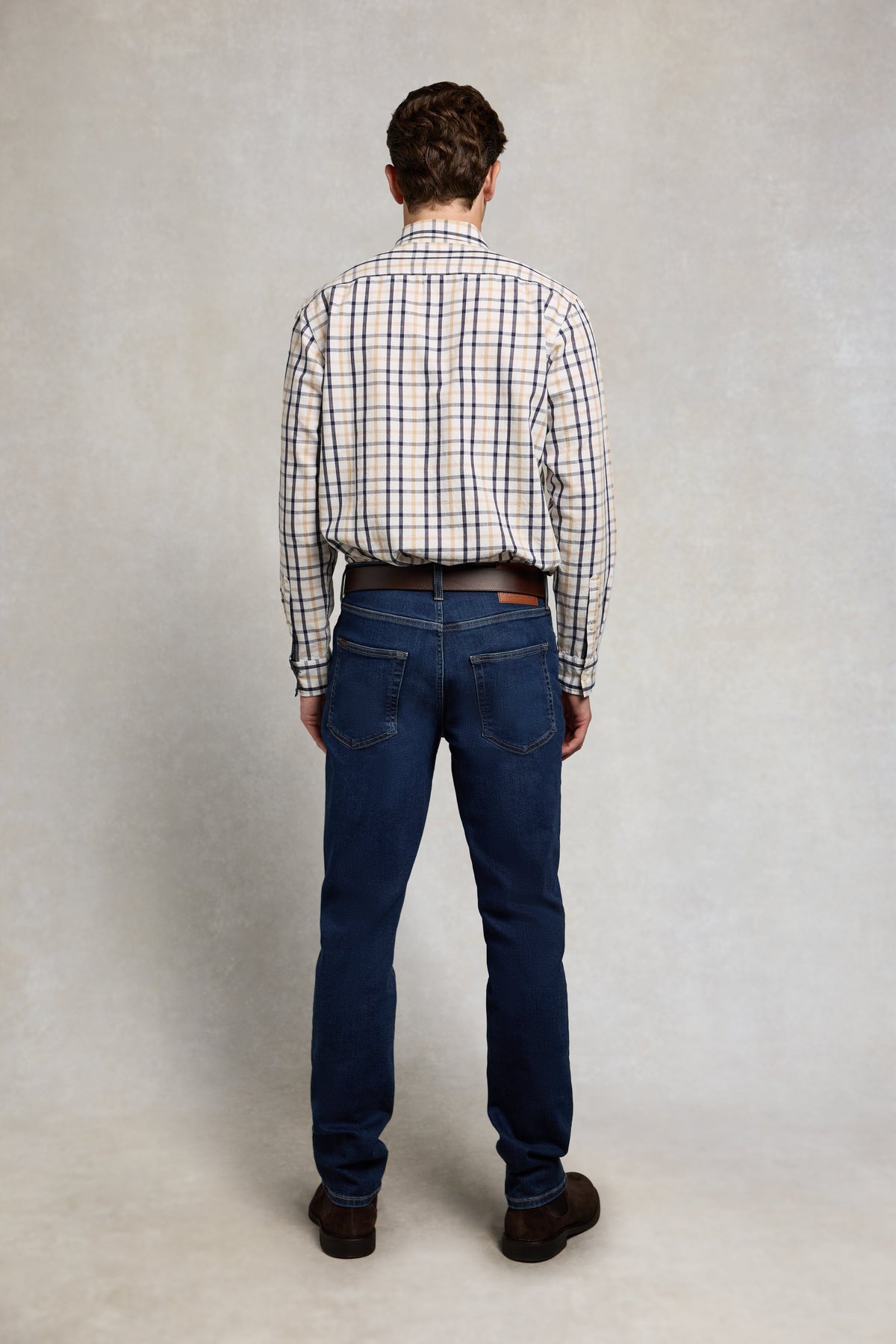Men's Relaxed Fit Button Down Shirt (Large Scale Navy Check)