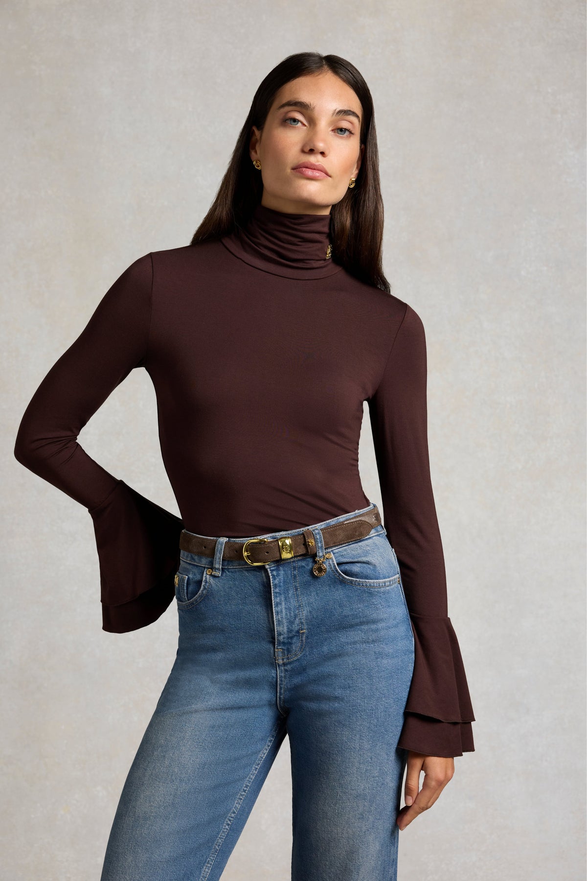 Supersoft Fluted Roll Neck Top (Walnut)