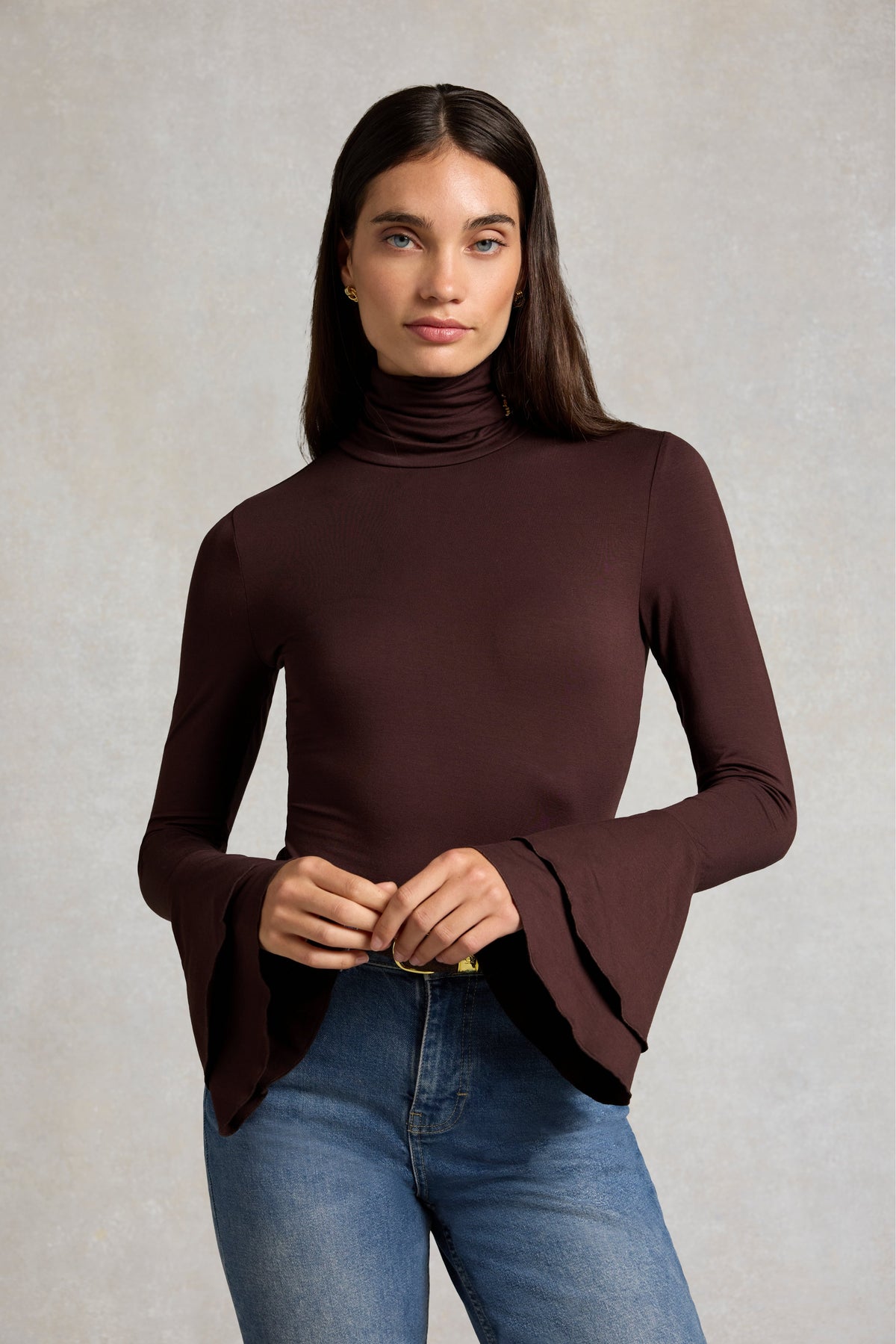 Supersoft Fluted Roll Neck Top (Walnut)