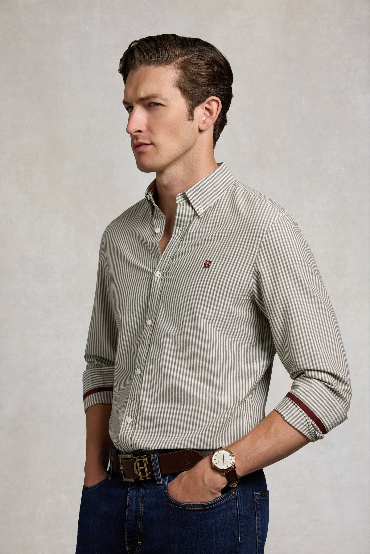 Men's Oxford Shirt (Olive Stripe)