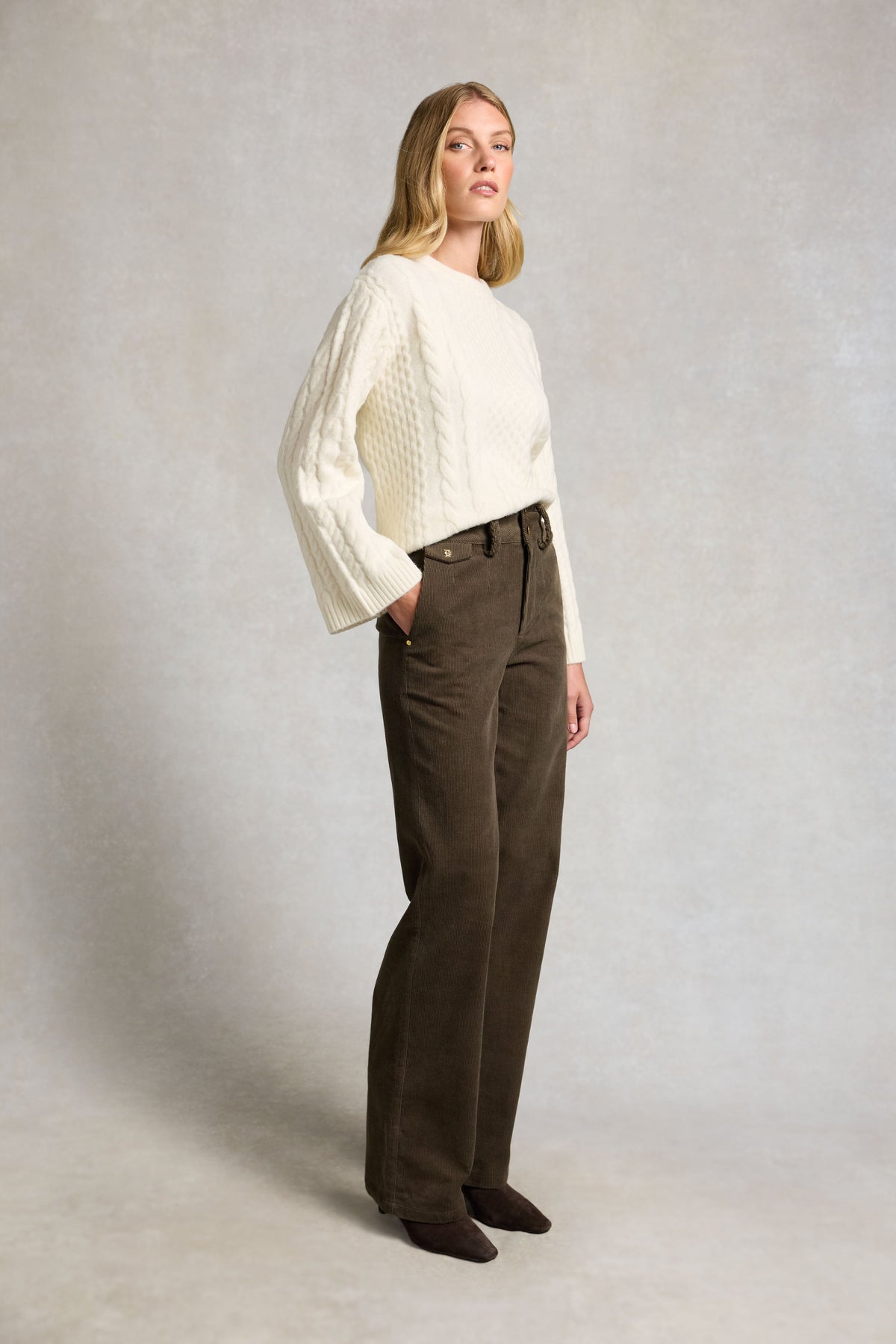 Tailored Wide Leg Cord (Khaki)