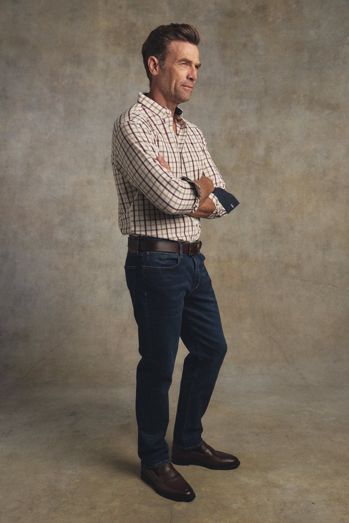 Men's Relaxed Fit Button Down Shirt (Large Scale Ruby Check)