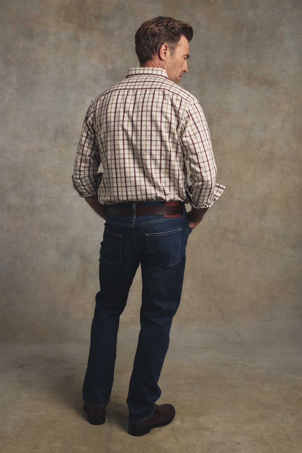 Men's Relaxed Fit Button Down Shirt (Large Scale Ruby Check)