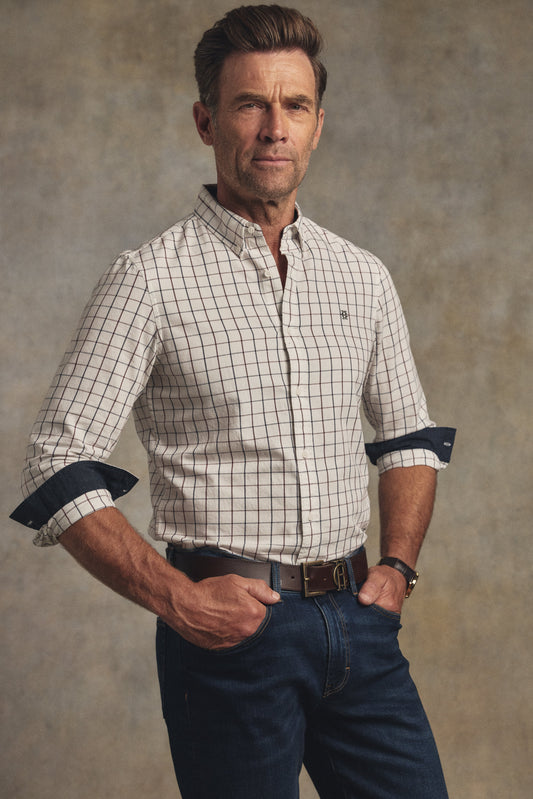 Men's Classic Fit Button Down Shirt (Deep Navy Twill Check)