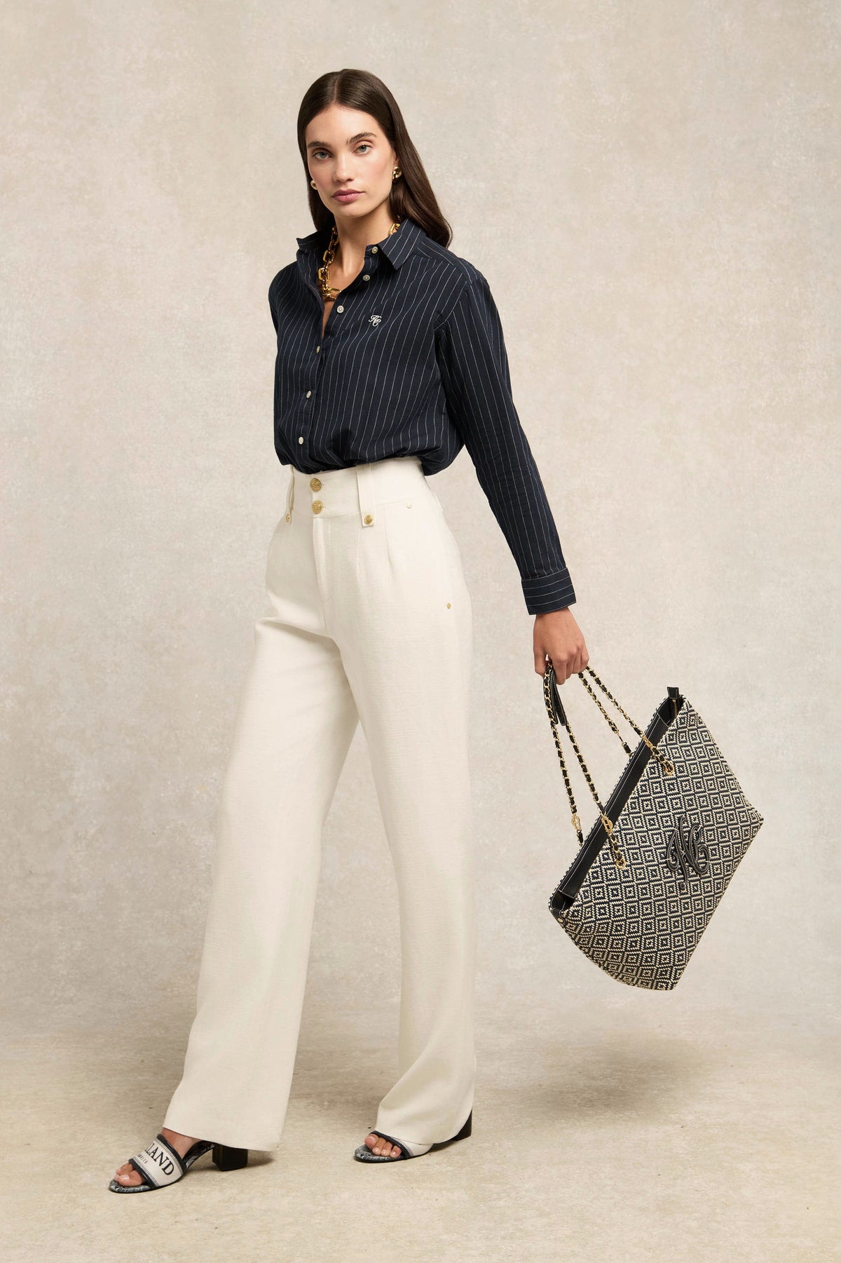 Amalfi Straw Tote (Navy Geo)