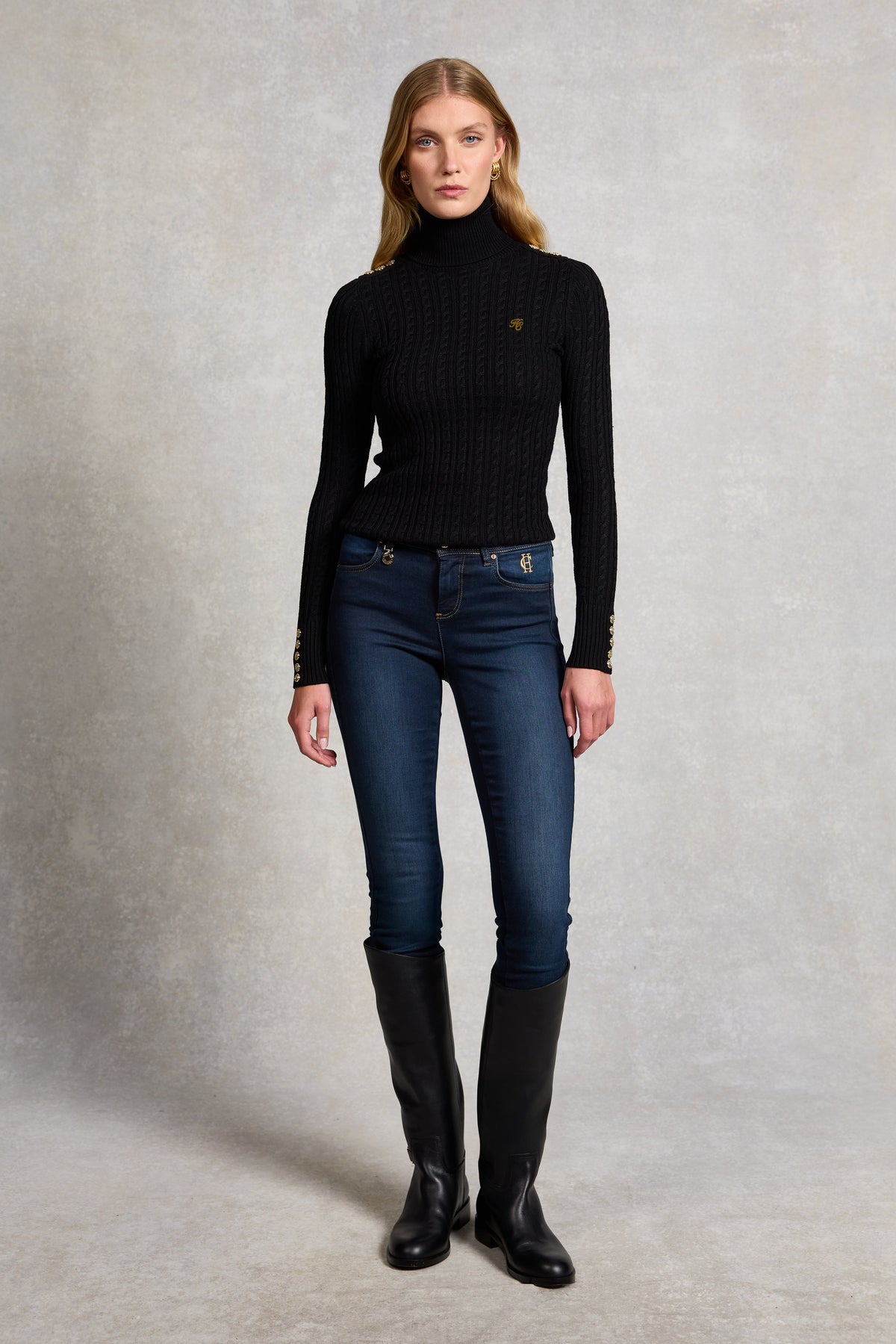 Seattle Roll Neck Cable Knit (Black)