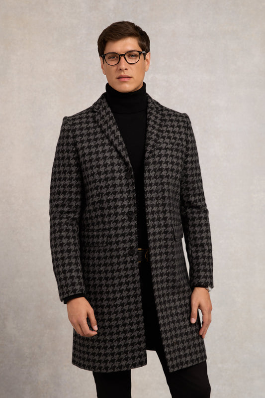 The Cheltenham Coat (Large Scale Charcoal Houndstooth)