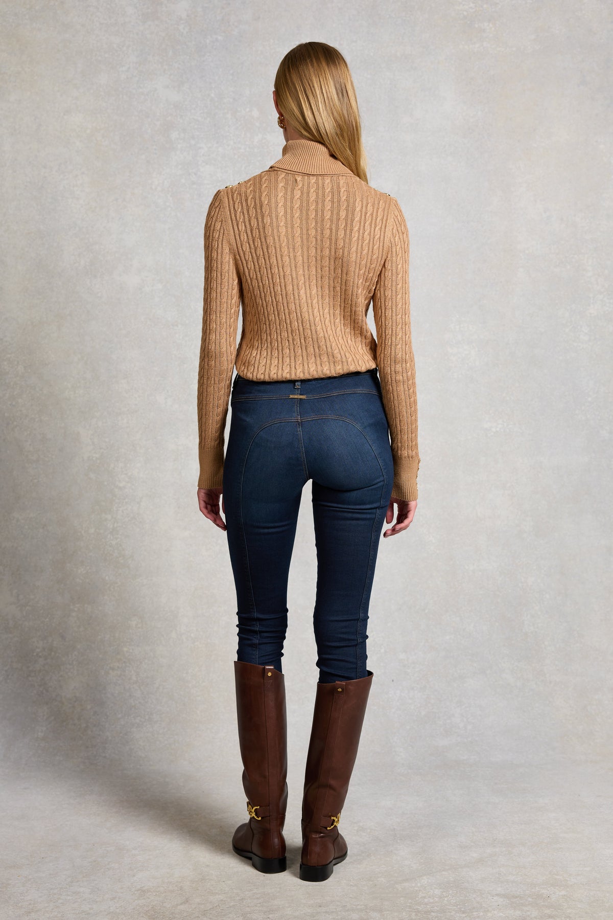 Seattle Roll Neck Cable Knit (Dark Camel Marl)