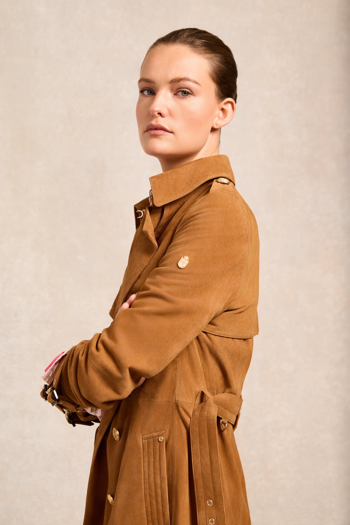 Full Length Sloane Suede Trench Coat (Tan)