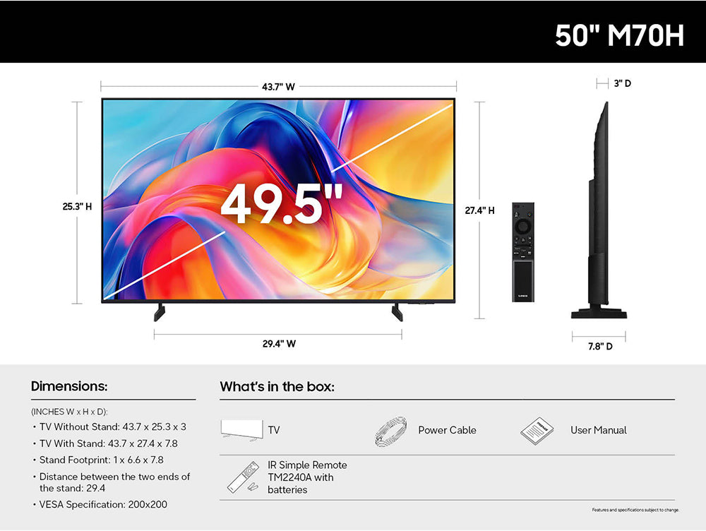 50" Class M70H Series Mini LED 4K UHD Vision AI Smart Tizen TV