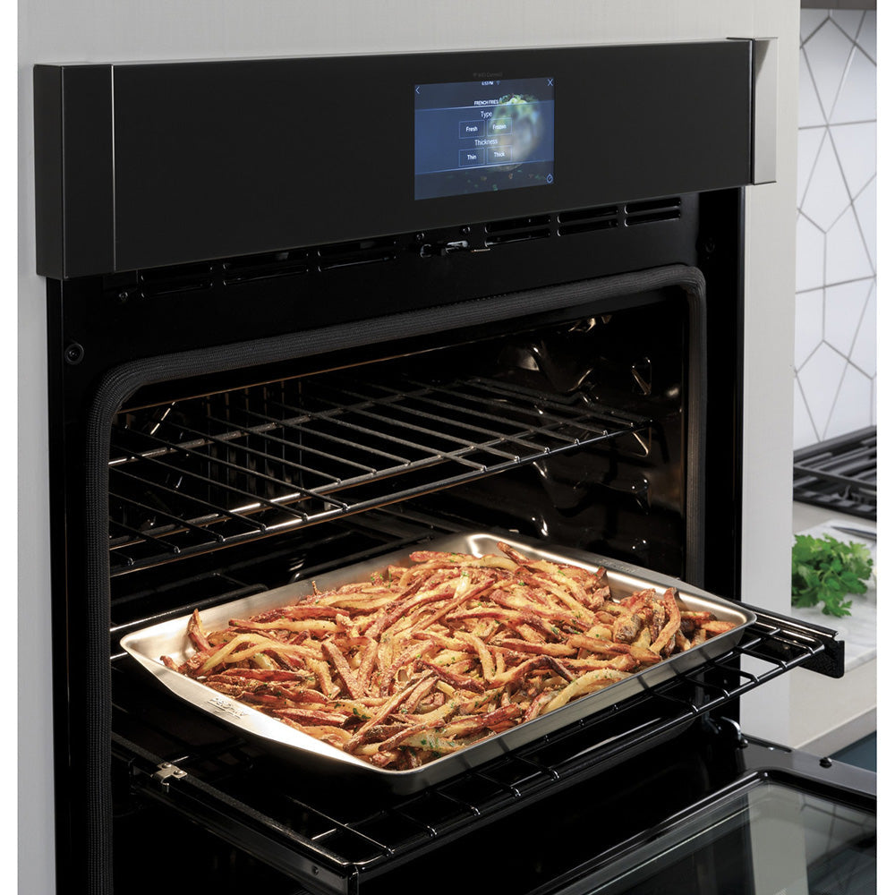 30" Smart Self-Cleaning True Convection Single Wall Oven in Black Matte with Air Fry and Brushed Stainless Handles