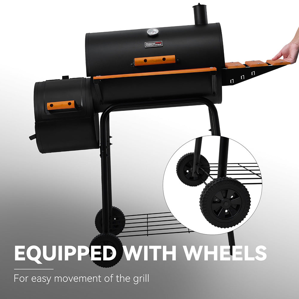 24'' Barrel Charcoal Grill with Offset Smoker