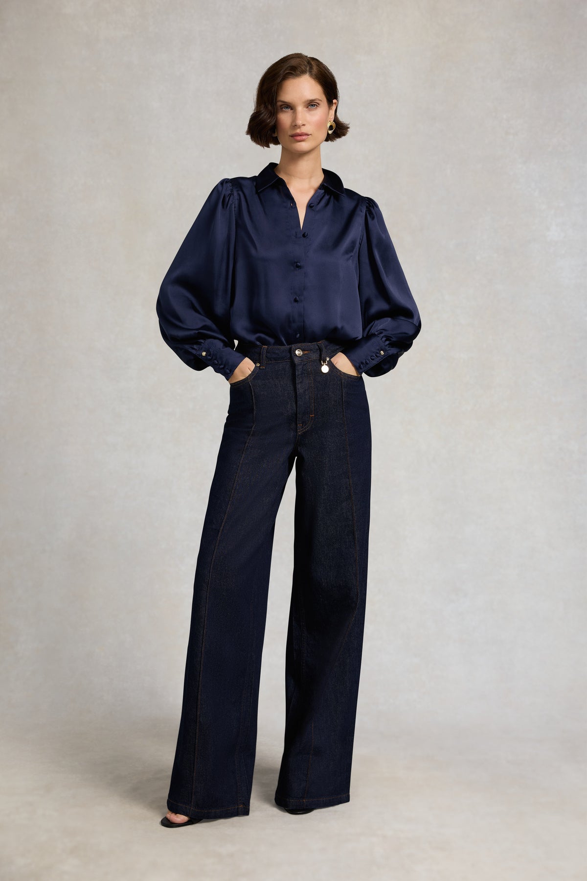 Iona Satin Shirt (Deep Navy)