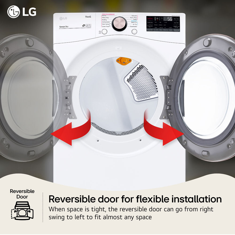 4.5 CuFt Smart Steam Sanitize Front Load Closet-Depth Washer with 7.4 CuFt Smart TurboSteam™ Front Load Electric Dryer in White