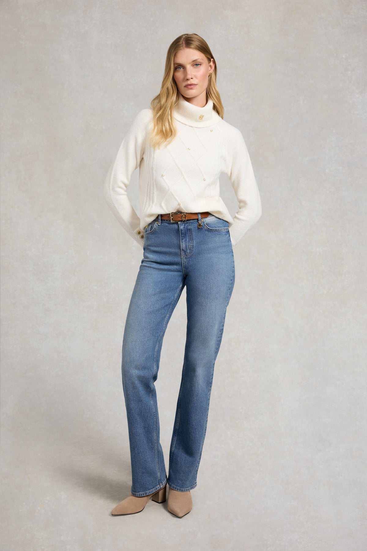 Harlow Roll Neck Knit (Ecru)